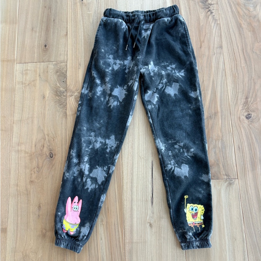 Nickelodeon joggers  sponge bob/patrick black & grey tie-dye style sz 10 unisex